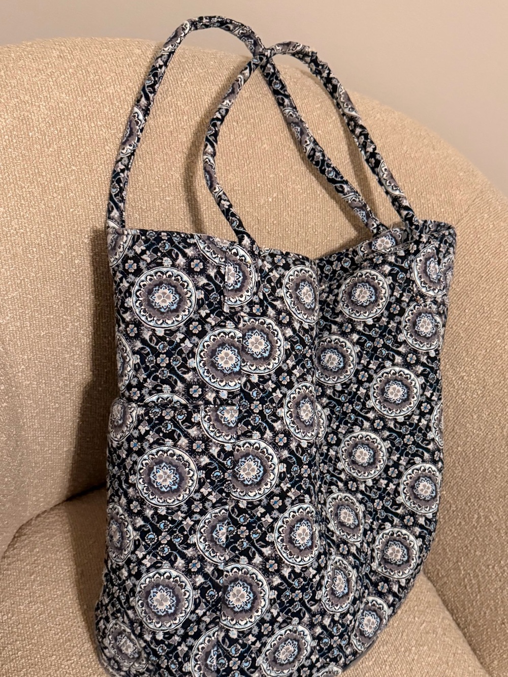 Vera Bradley Quilted Paisley Medallion Tote in Black and White